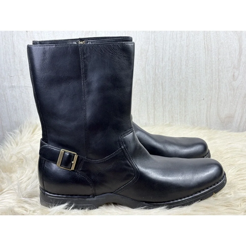 Cole Haan Air Reno Engineer Boots Black Leather Buckle Zip Mens 16M Box